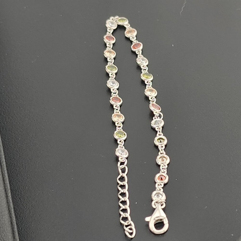 Sterling Silver 925 Round Multi-Color Gemstone Bracelet – Elegant & Vibrant